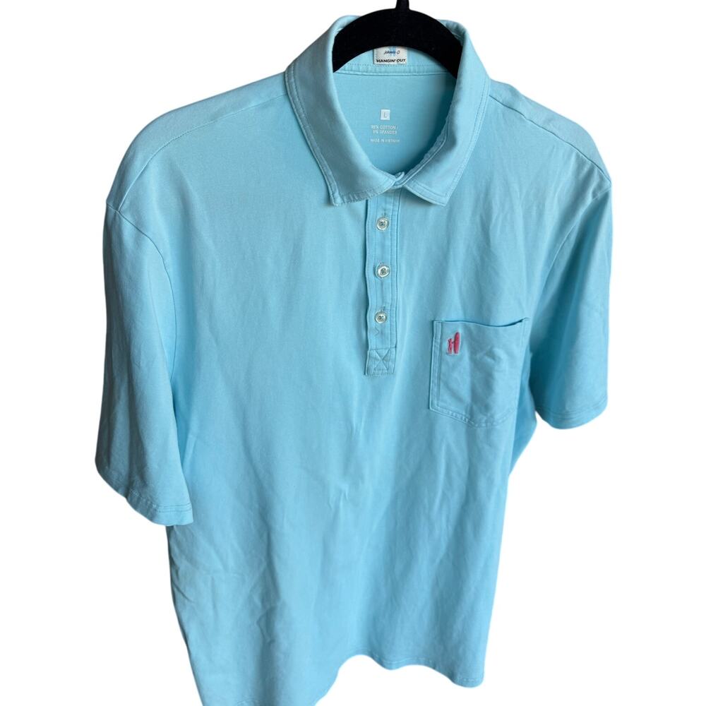 Johnnie-O Light Blue Polo Shirt Cotton Spandex Pocket Tee L